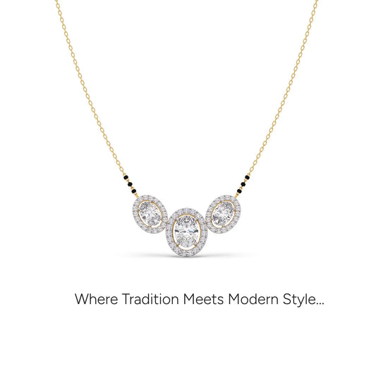 Triple Oval Halo Diamond Mangalsutra Necklace - Yellow