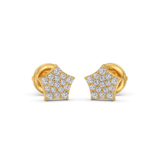 Five-Point Round Diamond Stud Earrings - Yellow