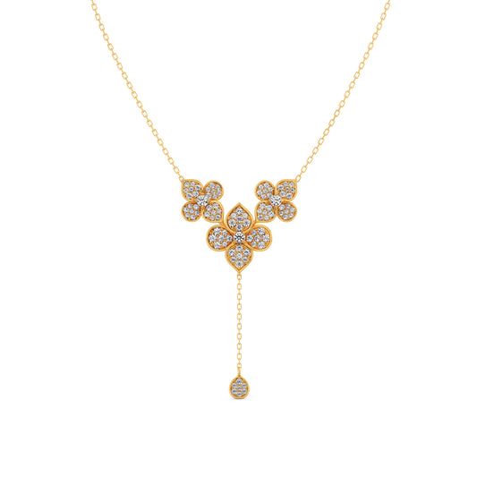 Cluster Diamond Flower Y-Necklace - Yellow