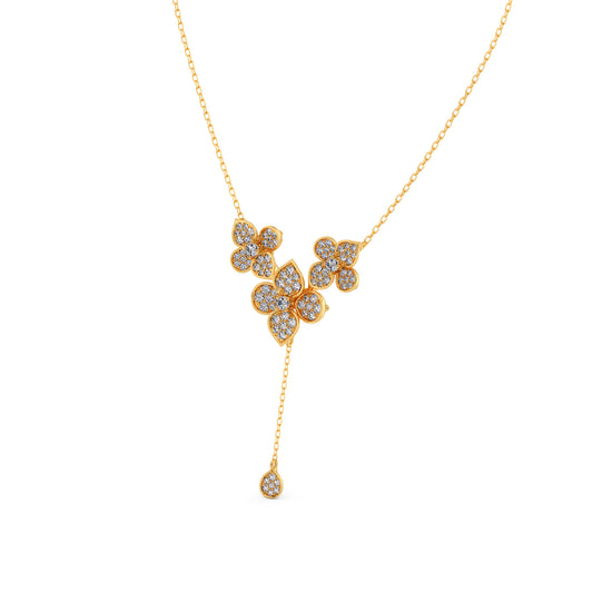 Cluster Diamond Flower Y-Necklace - Yellow