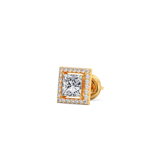Princess Cut Diamond Halo Stud Earrings - Yellow